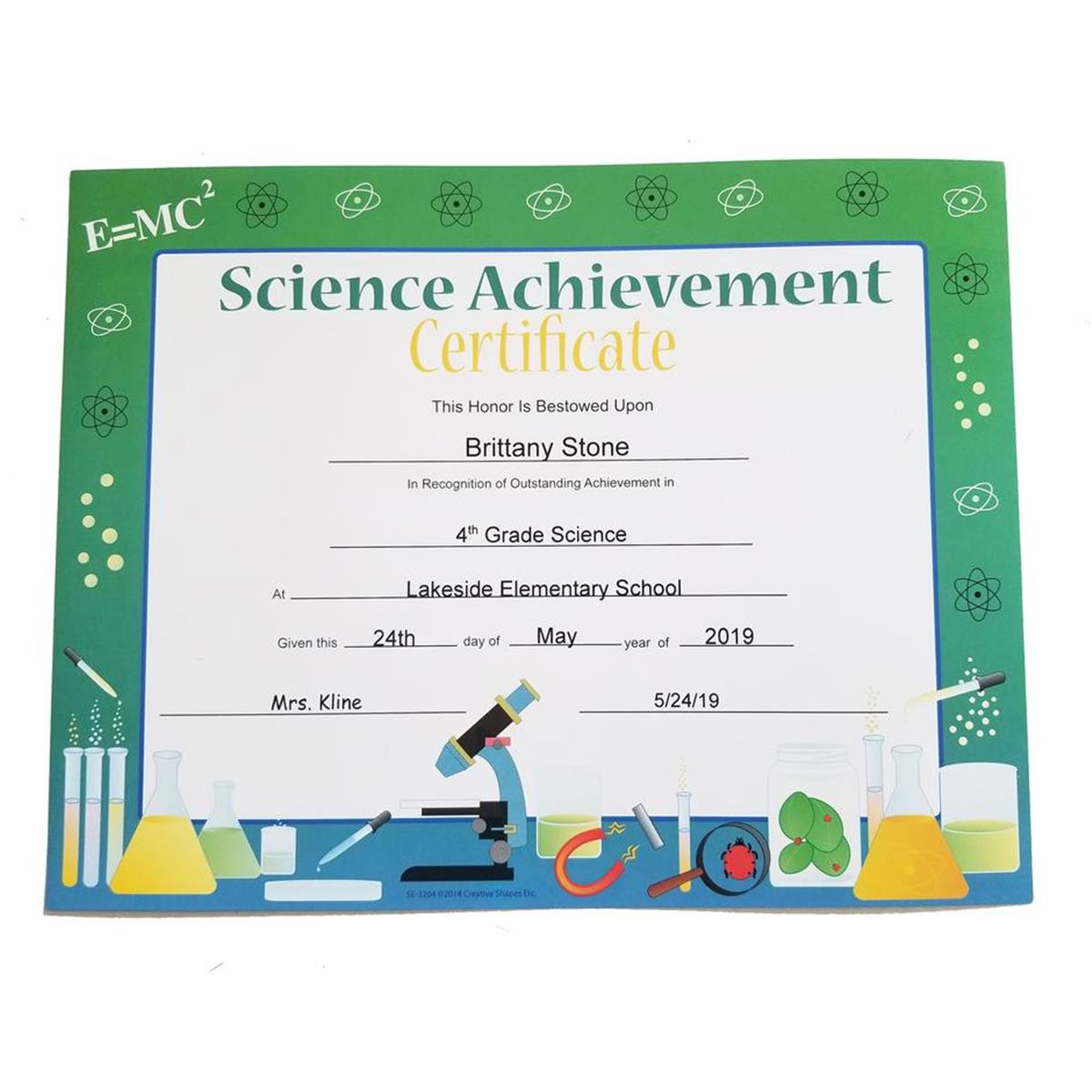 Se-3204 8.5 X 11 In. Science Achievement Certificate - 30 Sheets Per Pack