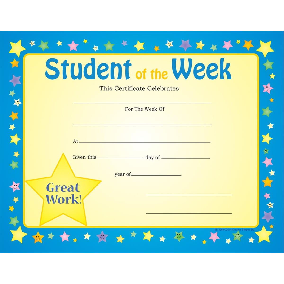 Se-3208 8.5 X 11 In. Student Of The Week Certificate - 30 Sheets Per Pack