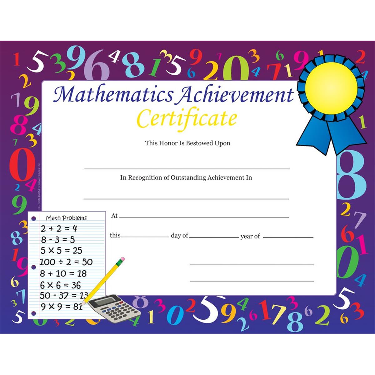 Se-3209 8.5 X 11 In. Mathematics Achievement Certificate - 30 Sheets Per Pack