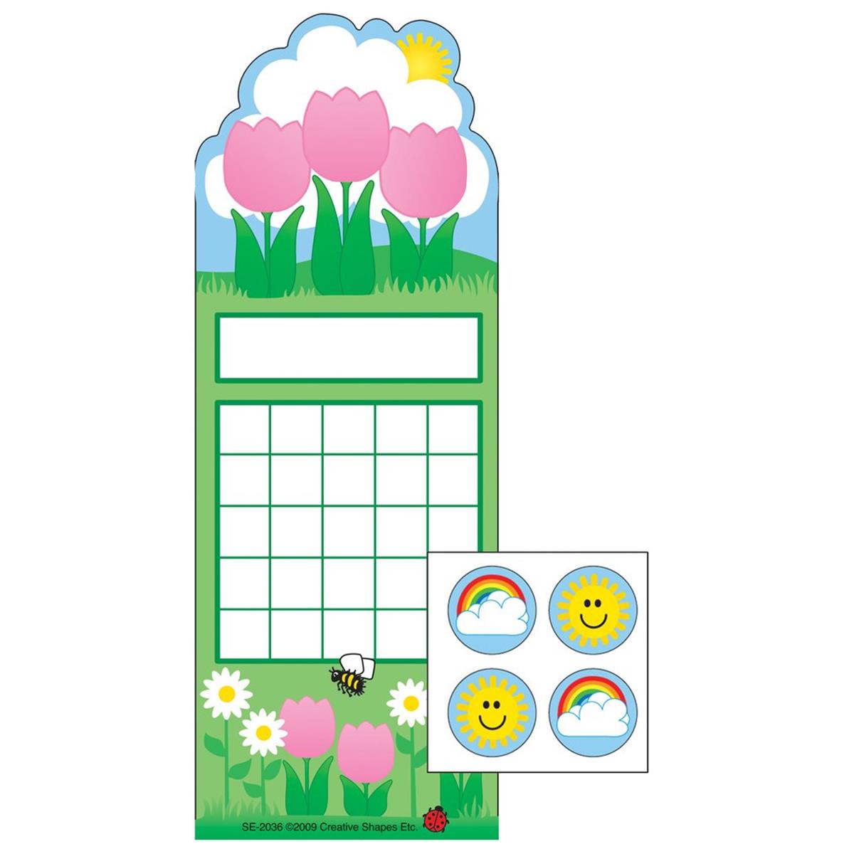 Se-4063 3 X 9 In. Incentive Sticker Set, Spring Flowers - 6 Sheets Per Pack & 288 Count