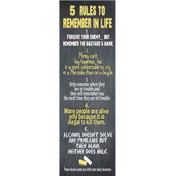 03175 17 X 5.5 X .5 In. 5 Rules To Remember In Life Wall Plaque