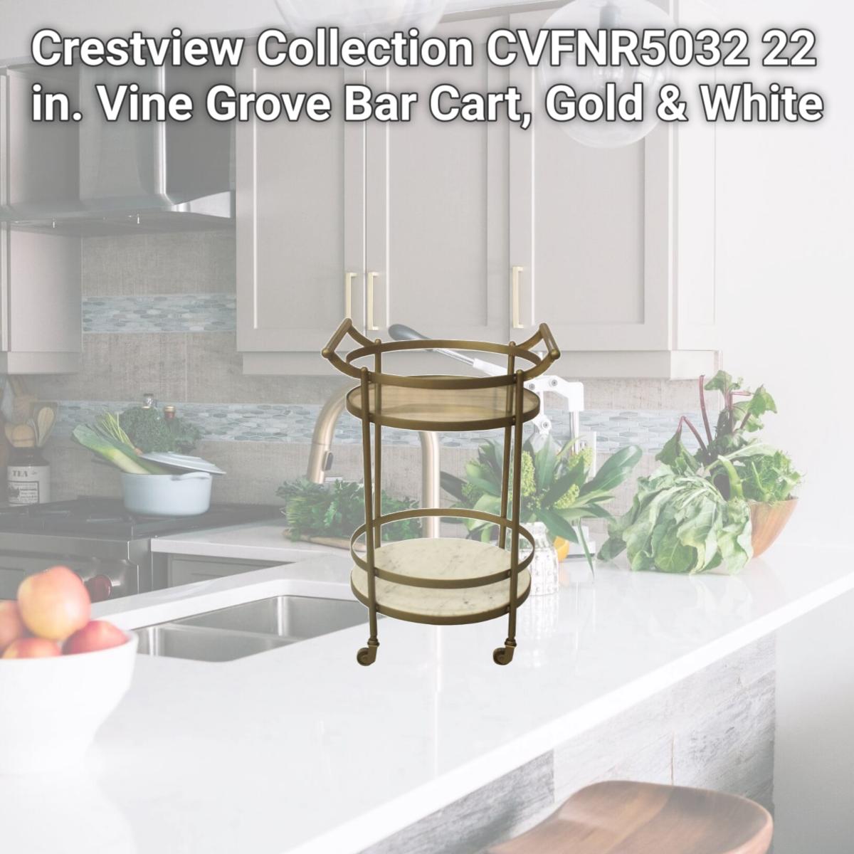 Picture of Crestview Collection CVFNR5032 22 in. Vine Grove Bar Cart, Gold & White