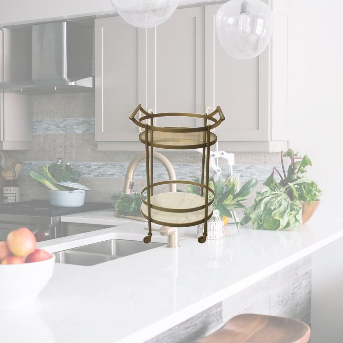 Picture of Crestview Collection CVFNR5032 22 in. Vine Grove Bar Cart, Gold & White