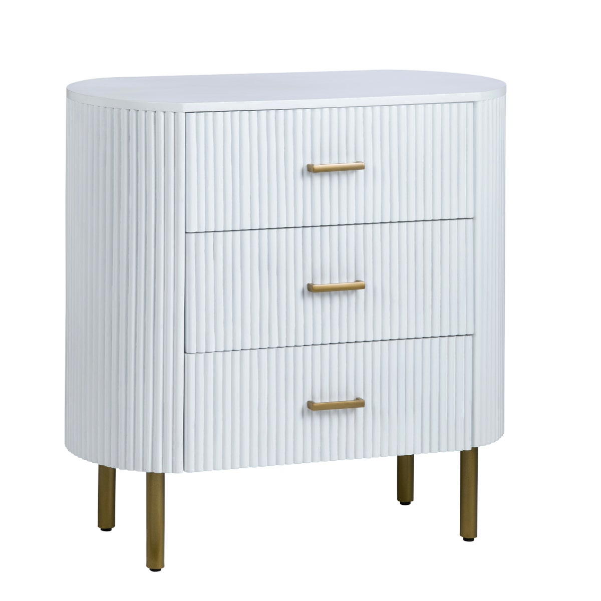 Crestview CVFDR1302 Astoria 3 Drawer Fluted Oval Chest, White