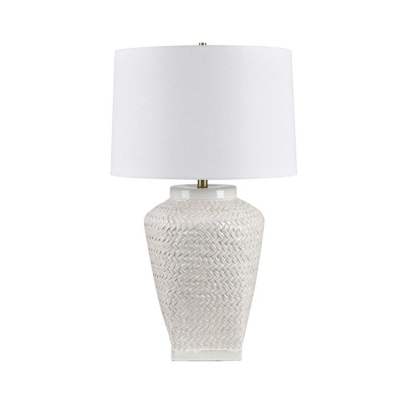 Crestview CVAZP096 Marchand Glazed off Ceramic woven wicker pattern Table Lamp with Shade, white