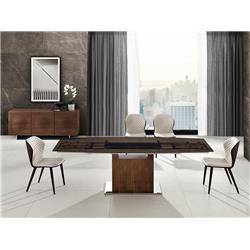 Tc-mt03walsmk 71 - 103 In. Olivia Motorized Dining Table In Smoked Glass With Walnut Veneer Base