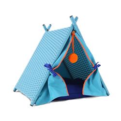 P514 Cat House Tower Rattan Wicker Portable Furniture Tent Playpen With Blue Rattan Soft Cushion - 19.7 X 21.7 X 22 In.