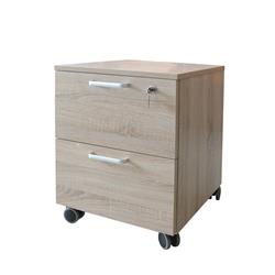 Two-layer Cabinet B Two-drawer Particle Board Wood Mobile File Legal & Letter Size Cabinet With Lock Wheels, Natural Oak - 23.4 X 17.7 X 17.7 In.