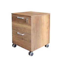 Two-layer Cabinet C Two-drawer Particle Board Wood Mobile File Legal & Letter Size Cabinet With Lock Wheels, Dark Maple - 23.4 X 17.7 X 17.7 In.