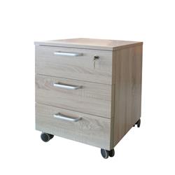 Three-drawer Particle Board Wood Mobile File Legal & Letter Size Cabinet With Lock Wheels, Natural Oak - 6.50 X 17.72 X 23.43 In.