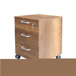 Three-drawer Particle Board Wood Mobile File Legal & Letter Size Cabinet With Lock Wheels, Dark Maple - 6.50 X 17.72 X 23.43 In.