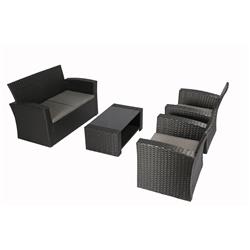 N87 4 Piece Outdoor Furniture Complete Patio Pe Wicker Rattan Garden Set, Black