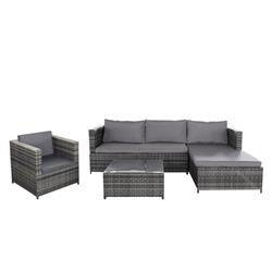 Sj-14067 4 Piece Complete Pe Wicker Rattan Pool Patio Garden Chaise Lounge Set With Grey Cushions