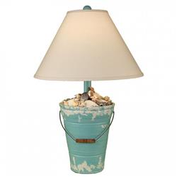 Coast Lamp Manufacturer 14-b12a Tattered Turquoise Sea Bucket Of Shells Table Lamp - 27.5 In.