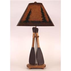 Coast Lamp Manufacturer 15-r13c Stain & Red 2 Paddle Table Lamp With Canoe & Trees Shade - 31 In.