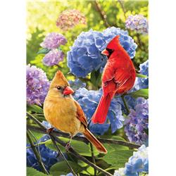 3638fl Cardinals In Hydrangeas Double Sided House Flag