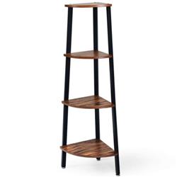 HW61499BK 4-Tier Corner Shelf Metal Storage Rack Domestic Bookcase, Black