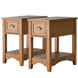HW61983YW-2 Contemporary Side End Table with Drawer, Natural - Set of 2