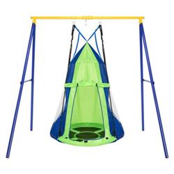 40 in. 2-in-1 Kids Hanging Chair Detachable Swing Tent Set, Green