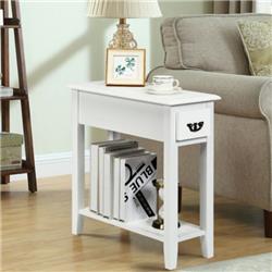 HW63091WH 2-Tier End Bedside Sofa Side Table Narrow Nightstand, White