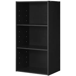 HW63403BK 3 Open Shelf Bookcase Modern Storage Display Cabinet, Black