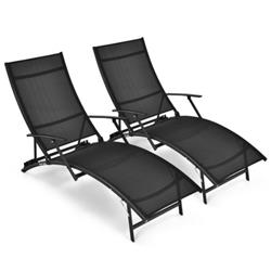 NP10220BK-2 Patio Folding Stackable Lounge Chair Chaise with Armrest, Black - 2 Piece