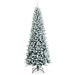 CM23573 7.5 ft. Snow-Flocked Hinged Artificial Christmas Pencil Tree with Mixed Tips