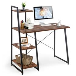 HW65585CF Compact Computer Desk Workstation with 4 Tier Shelves for Home & Office, Brown