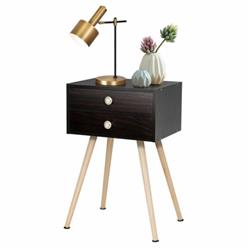 HW65705CF Mid Century Modern 2 Drawer Nightstand, Natural & Coffee
