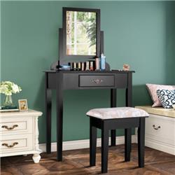 HW66025BK Vanity Dressing Table Stool Set with Large Makeup Mirror, Black
