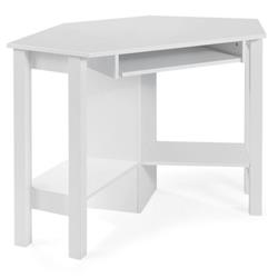 HW66120WH Wooden Study Computer Corner Desk with Drawer, White