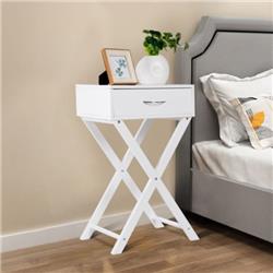 HW66180WH Campaign Style Modern X-Shape Accent Side End Table, White