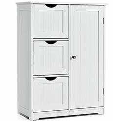 HW66236WH Bathroom Floor Cabinet Side Storage Cabinet with 3 Drawer & 1 Cupboard, White