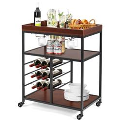 HW66307 3-Tier Storage Bar Serving Cart with Wine Rack