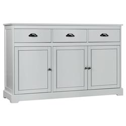 HW66311GRPlus 3 Drawer Sideboard Buffet Storage with Adjustable Shelves, Gray