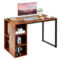 CB10145HY Computer Desk with 5 Side Shelves & Metal Frame, Rustic Brown