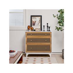HU10463WH 3-Drawer Rattan Dresser Chest with Anti-Toppling Device, Brown