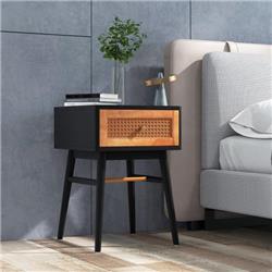 JV10804BK 1 Drawer Modern Bed Side Table with Solid Wood Legs, Black