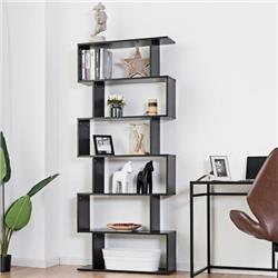 HW66293BK 6-Tier S-Shaped Bookcase Z-Shelf Style Storage Bookshelf, Black
