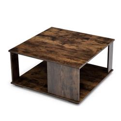 JV10692CF 2-Tier Square Coffee Table with Storage & Non-Slip Foot Pads, Rustic Brown