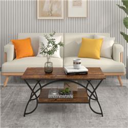 HV10267CF 2-Tier Faux Marble Coffee Table with Marble Top & Metal Frame, Rustic Brown