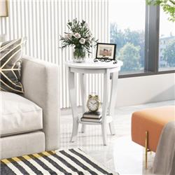 JV11155WH 2-Tier Round End Table with Solid Wood Legs, White