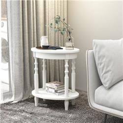 JV11157WH 2-Tier Oval Side Table with Storage Shelf & Solid Wood Legs, White