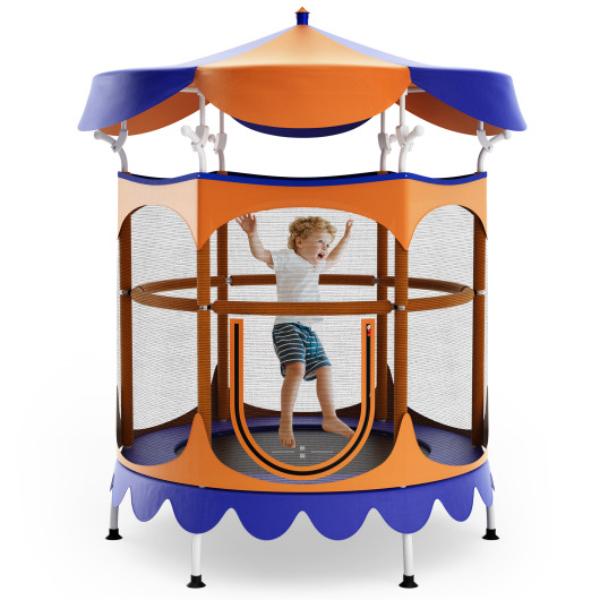 TW10104OR 64 in. Kids Trampoline with Detachable Canopy & Safety Enclosure Net, Orange