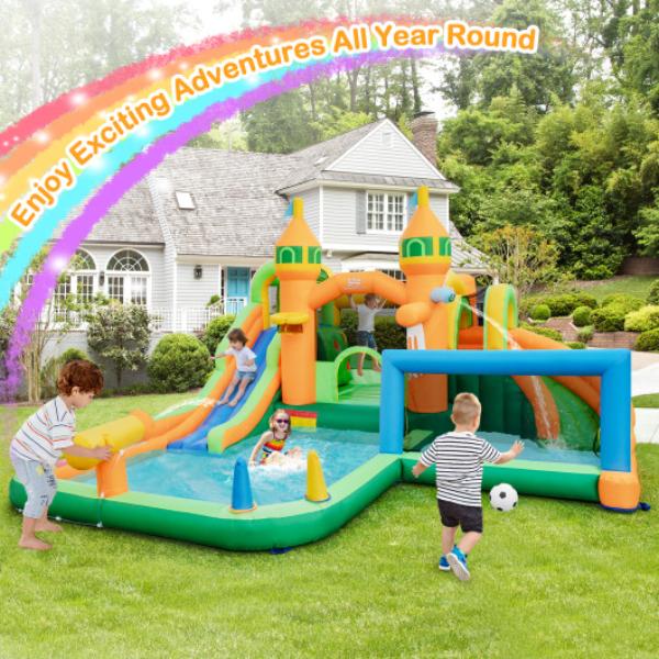 NP11235-EP24683 Kids Inflatable Water Slide for Yard Lawn with 735W Blower, Multi Color