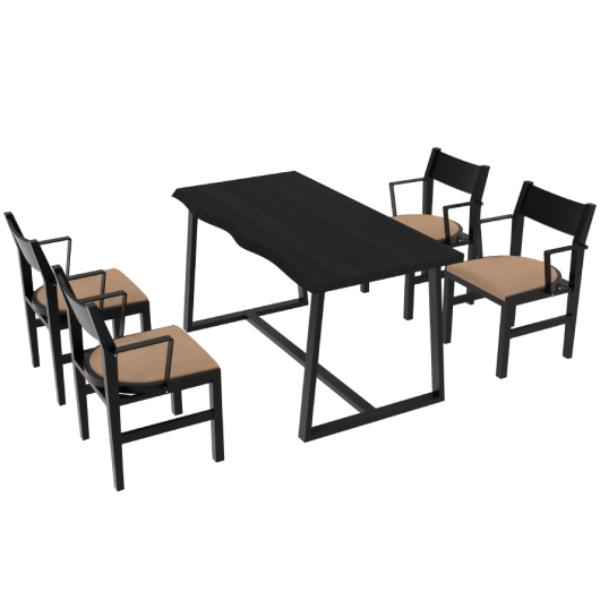JV11565DK-2-JV11568CF 4-Person Dining Table Set with Chairs & Bench-Irregular Design, Black & Brown - 4 Piece