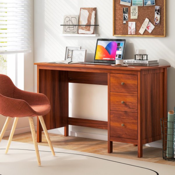 CB10414CF 3-Drawer Home Office & Study Computer Desk with Spacious Desktop, Brown