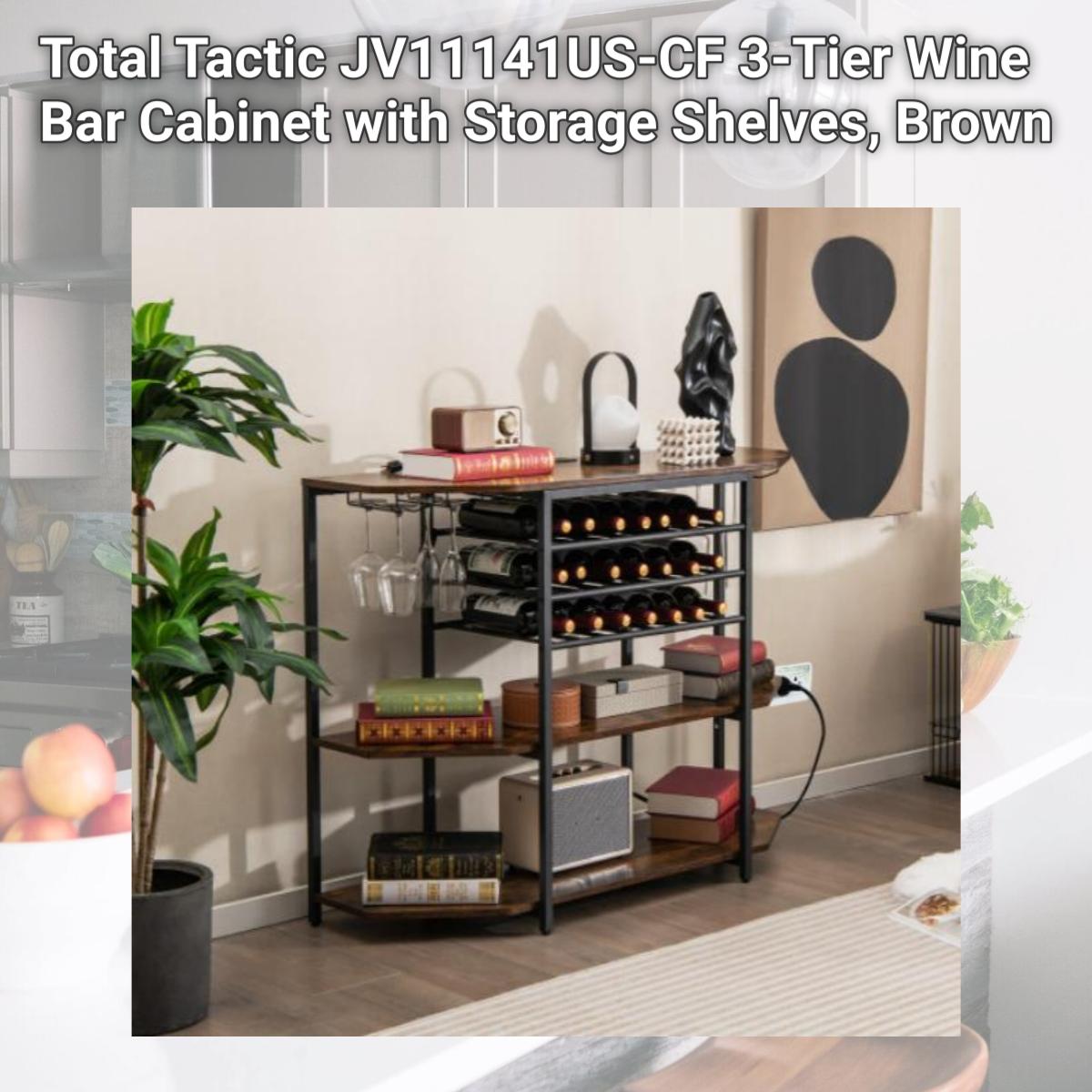 Picture of Total Tactic JV11141US-CF 3-Tier Wine Bar Cabinet with Storage Shelves, Brown