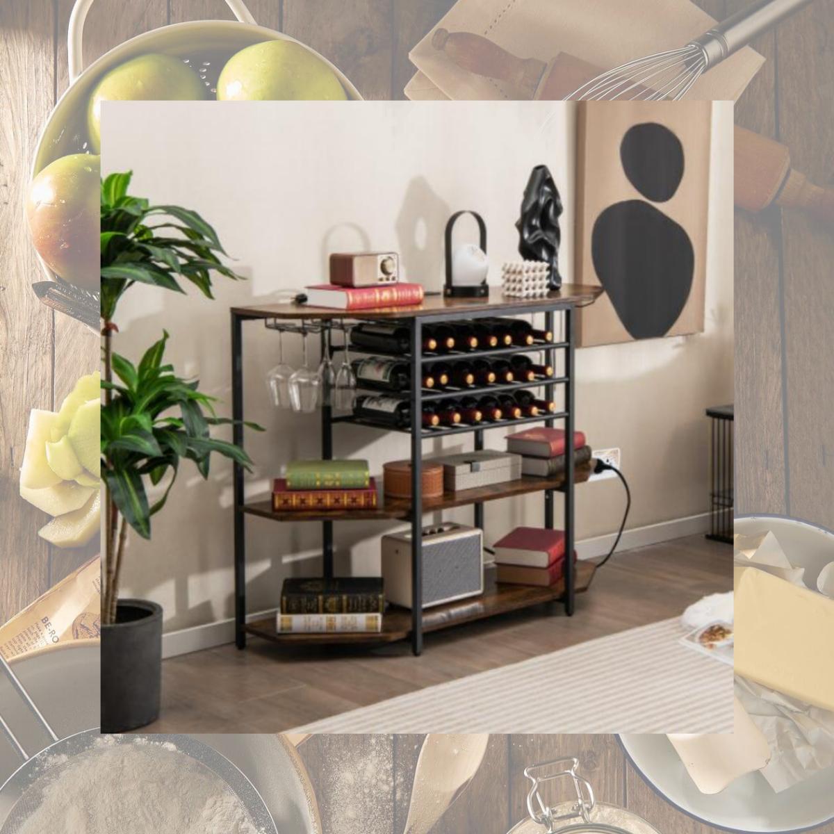 Picture of Total Tactic JV11141US-CF 3-Tier Wine Bar Cabinet with Storage Shelves, Brown