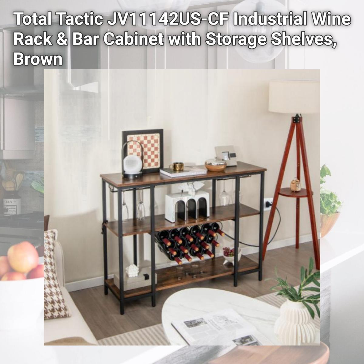 Picture of Total Tactic JV11142US-CF Industrial Wine Rack & Bar Cabinet with Storage Shelves, Brown